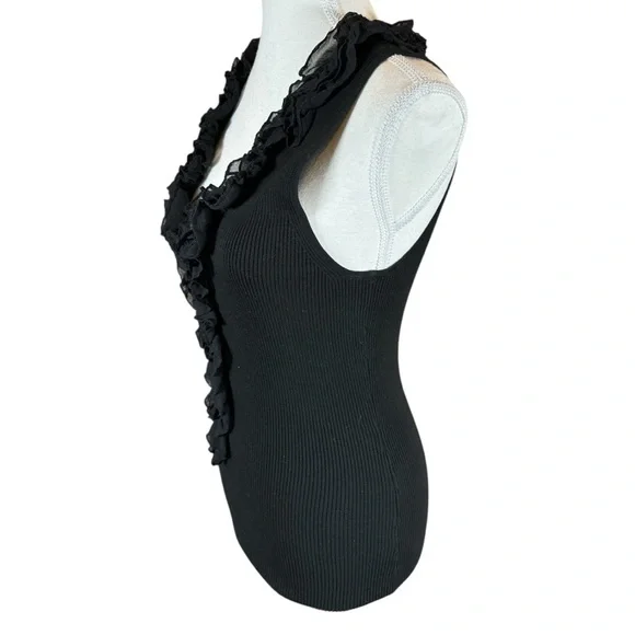 White House Black Market Black Ruffled Tank Top - Picture 2 of 5